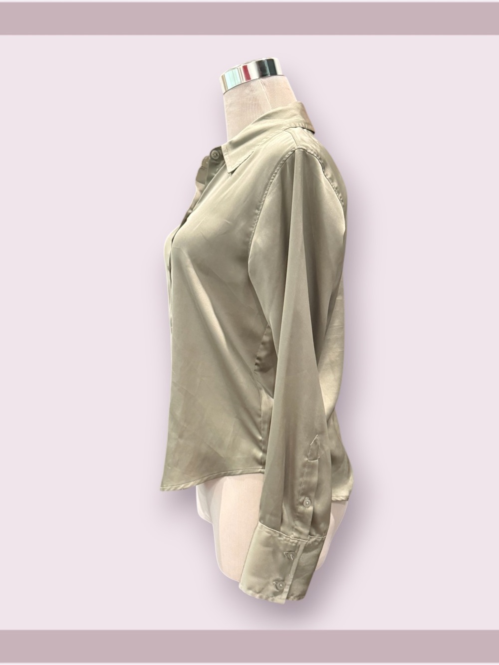 Abercrombie & Fitch Sage Satin Effect Button Down Shirt - Picture 3 of 6